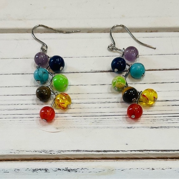 New Multi Color Stylish & Creative Stone Ball Bead Decor Dangle Drop Earrings - Picture 6 of 8